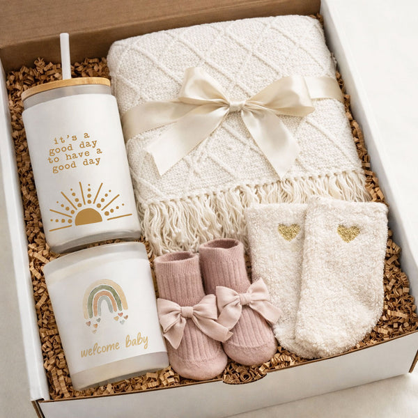 New Baby Gift Box – New Mom Gift Box - Baby Girl Gift Box with cozy essentials and keepsakes for new parents.