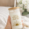 it's a good day to have a good day cup with bamboo lid straw in a cozy setting