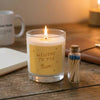 Welcome to the Team Gift Box + Logo Sweatshirt - candle with welcome message and matches on a desk.